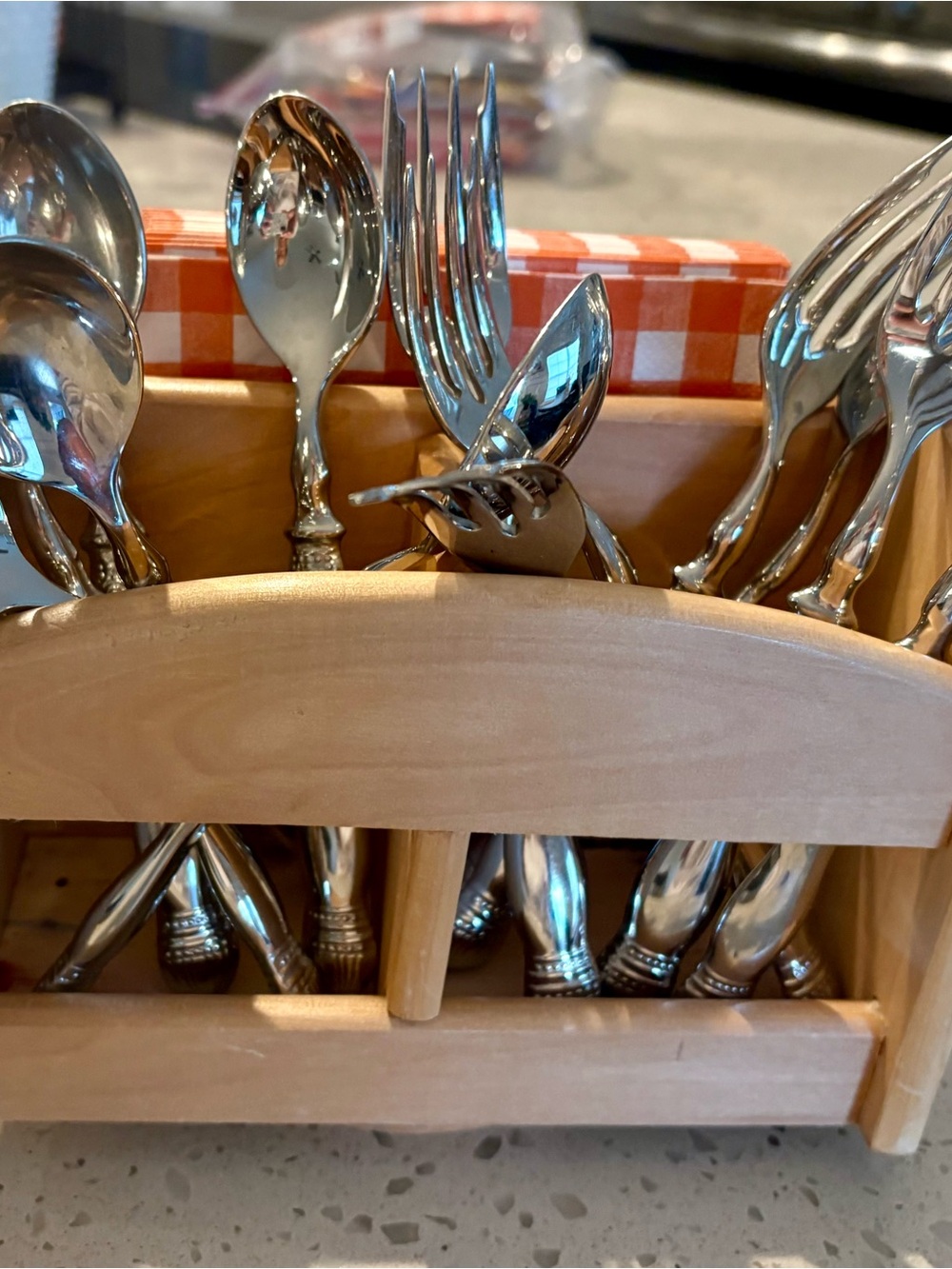 Wooden Lazy Susan Napkin and Flatware Caddy - Natural Finish - Picture 2 of 5